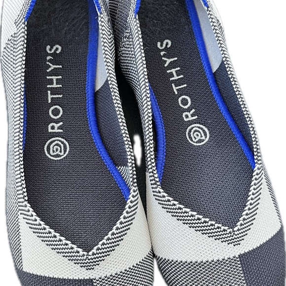 Rothys  Flat Captoe Black Cream Buffalo Plaid Knit Ballet Round Toe Women’s 8.5 - Picture 10 of 16